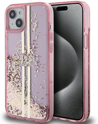 Guess Guhcp15Mlfcsegp Iphone 15 Plus / 14 Plus 6.7" Różowy/Pink Hardcase Liquid Glitter Gold Stripes