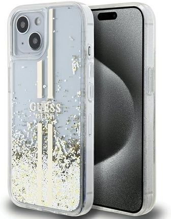 Guess Guhcp15Mlfcsegt Iphone 15 Plus / 14 Plus 6.7" Transparent Hardcase Liquid Glitter Gold Stripes
