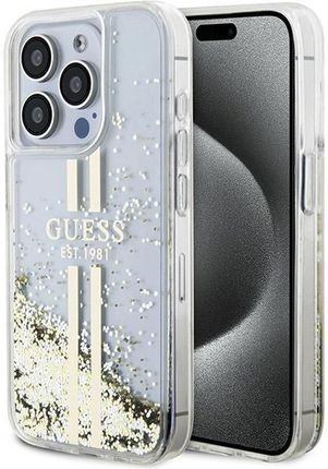 Guess Guhcp15Xlfcsegt Iphone 15 Pro Max 6.7" Transparent Hardcase Liquid Glitter Gold Stripes