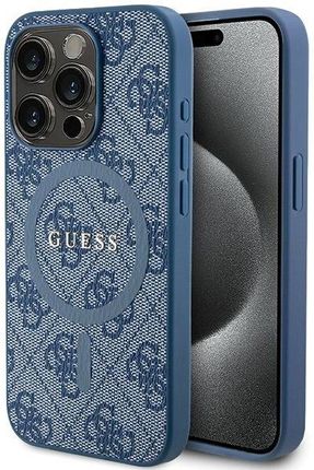 Guess Guhmp14Lg4Gfrb Iphone 14 Pro 6.1" Niebieski/Blue Hardcase 4G Collection Leather Metal Logo Magsafe
