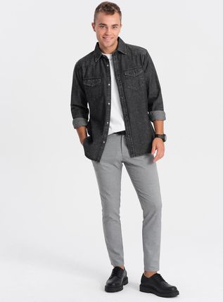 Koszula męska jeansowa na zatrzaski z kieszonkami czarna V3 OM-SHDS-0115 L