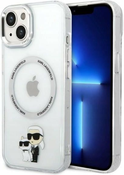 Custodia Rigida Karl Lagerfeld Per IPhone 14 Plus (6,7'') Rosa: Collezione Karl & Choupette, Con Anello Magnetico Per Ricarica Wireless
