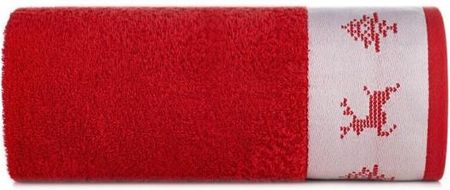 Eurofirany Ręcznik Frotte Noel Czerwony Biały Renifery 02 450G/M2 Rozmiar 70X140 Cm 30941