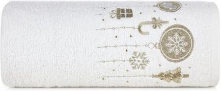 Eurofirany Ręcznik Frotte Santa Biały Złoty Bombki 19 450G/M2 Rozmiar 70X140 Cm 30850