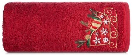 Eurofirany Ręcznik Frotte Santa Czerwony Czerwone Sanie 24 450G/M2 Rozmiar 70X140 Cm 30894