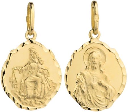 Złota zawieszka medalik dwustronny Matka Boska Szkaplerzna i Jezus