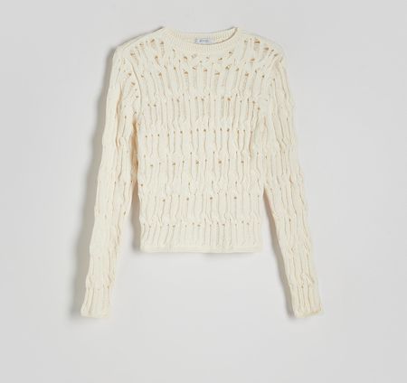 Reserved - Ażurowy sweter - Kremowy
