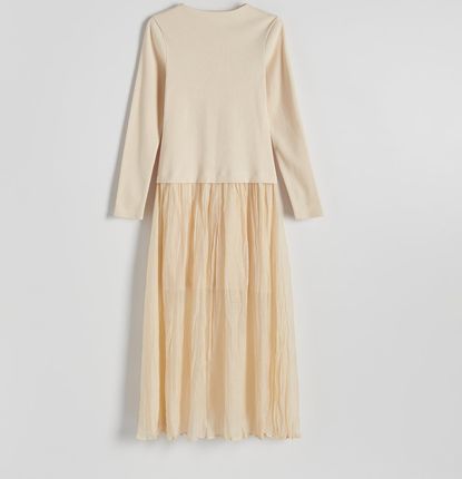 Reserved - Sukienka z gniecionej tkaniny - Kremowy