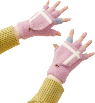 Rękawiczki mitenki zimowe do telefonu dziecięco - damskie różowe