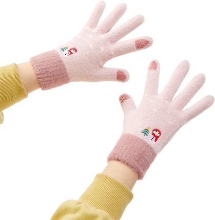 Ciepłe rękawiczki zimowe dotykowe do telefonu damskie różowe