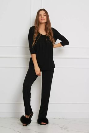 Komfortowy damski komplet z długimi spodniami i bluzką (Czarny, XL)