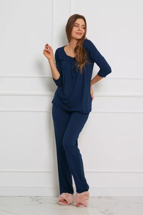 Komfortowy damski komplet z długimi spodniami i bluzką (Granatowy, XL)