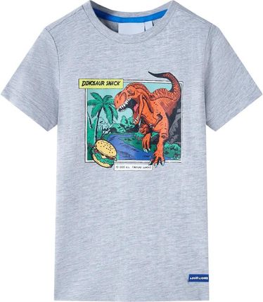 Koszulka dziecięca z krótkimi rękawami, z dinozaurem, szara, 128