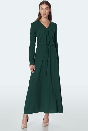 Długa sukienka  w kolorze butelkowej zieleni - S154 (kolor zielony, rozmiar 38)