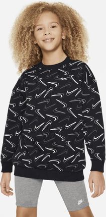 Bluza dresowa o kroju oversize z półokrągłym dekoltem dla dużych dzieci (dziewcząt) Nike Sportswear Club Fleece - Czerń