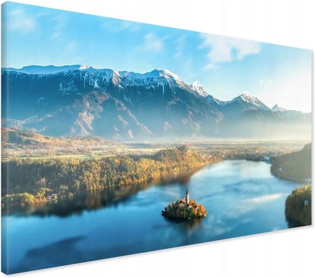 Printedwall Obraz na płótnie jezioro góry łąka Nowoczesny na ścianę 100x70 