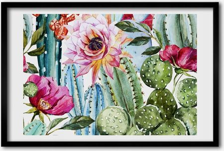Tulup Obraz z ramką do sypialni Kaktusy i kwiaty 60x40 (OMDF60X4086911786)