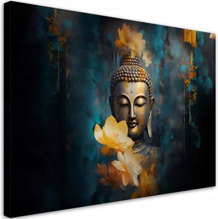 Feeby Obraz na płótnie, Budda i złote kwiaty 100x70 (5905726316136)