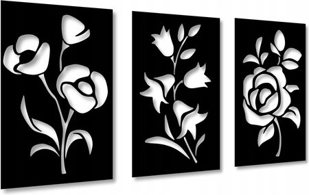Kwiaty Dekoracja Ścienna Obraz Ażurowy Panele Ażurowe Tryptyki Do Salonu XL
