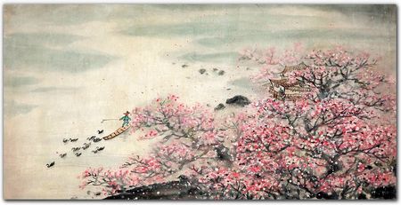 Coloray Obraz na płótnie Drzewo kwiaty kaczki 100x50 cm 