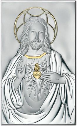 Obraz Serce Jezusa nowoczesny srebrny ze złoceniami Rozmiar: 20x33 cm (NO170433D)