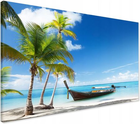 Printedwall Obraz na płótnie plaża morze łódź Nowoczesny na ścianę 100x70 
