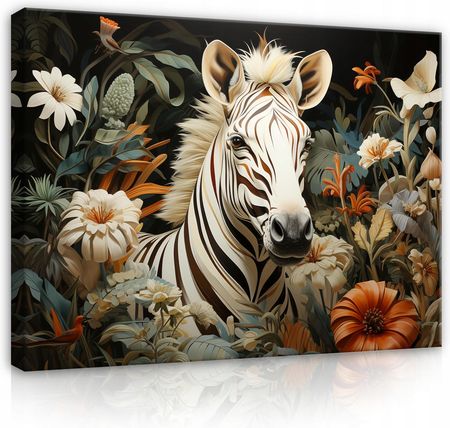 Wallarena Obraz Zebra Kwiaty Zwierzęta Na Płótnie Ścianę Do Sypialni Salonu 60x40