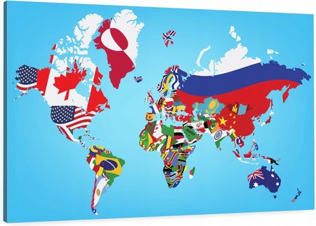Eobraz Obraz mapa świata kraje flagi max wybór 90x60 cm
