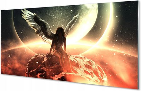 Tulup Obraz na szkle Kobieta skrzydła księżyc 140x70 cm 