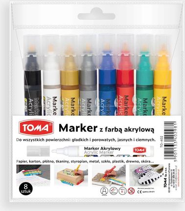 Toma Marker Z Farbą Akrylową 8 Pack Do Wszystkich Powierzchni Różne Kolory