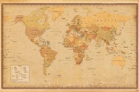 Gbeye Polityczna Mapa Świata 2023 w starym stylu plakat (3665361126300)