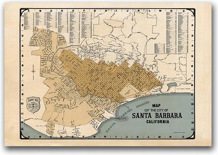 Plakat w stylu retro Stara mapa Santa Barbara A1