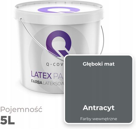 Q-Cover Farba Lateksowa Antracyt Antracytowa 5L Matowa - zdjęcie 3