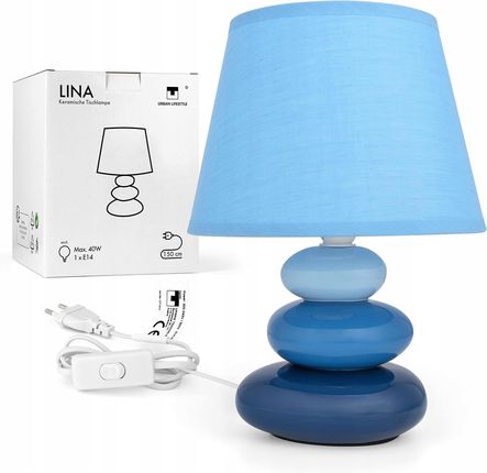 Urban Lifestyle Lampka Nocna Niebieska Ceramiczna Z Abażurem Tkaniny E14 230V (1317)