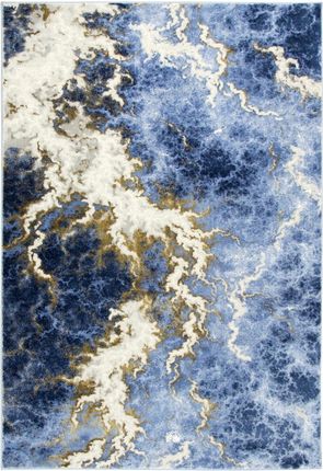 120x170 cm Miękki Dywan Niebieski Granata Złoty