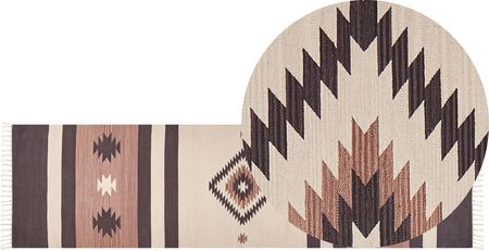 Beliani Chodnik bawełniany kilim 80x300 cm beżowo-brązowy