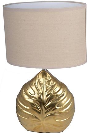 Upominkarnia Lampa Ceramiczna Liść Złoty Z Beżowym Abażurem Duża