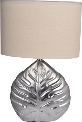 Upominkarnia Lampa Ceramiczna Liść Srebrny Z Beżowym Abażurem Duża