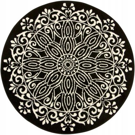 Akcila Śr. 120 Cm Okrągły Czarny Dywan Luna Koło Ornament Styl Boho
