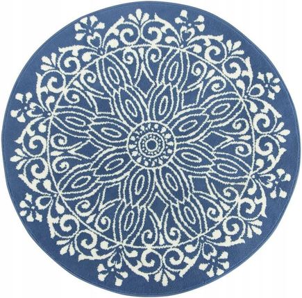 Akcila Śr. 120 Cm Niebieski Okrągły Dywan Luna W Stylu Boho Ornament Do Salonu