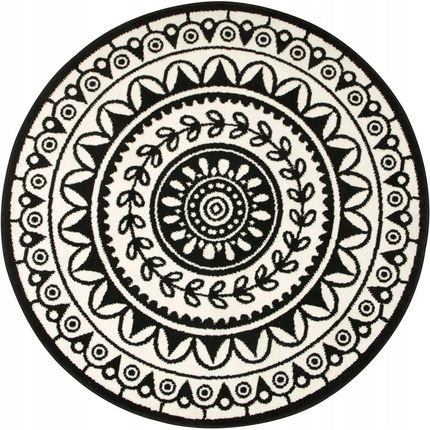 Akcila Śr. 200 Cm Okrągły Dywan Ornament Czarny Kremowy