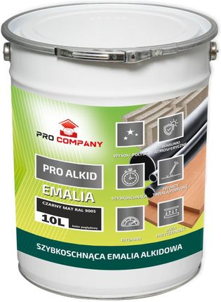 Pro Company Pro Alkid Szybkoschnąca Emalia Alkidowa 10L Czarny Mat Ral 9005