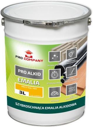 Pro Company Pro Alkid Szybkoschnąca Emalia Alkidowa 3L Żółty Ral 1023