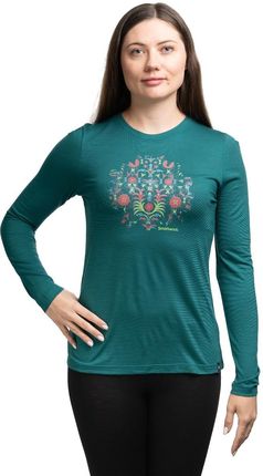 Smartwool Koszulka Floral Tundra Graphic Ls Tee Women-Emerald Green