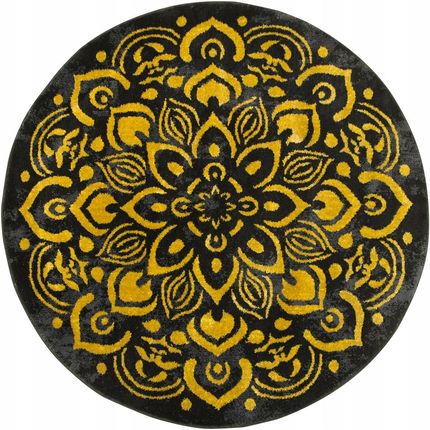 Akcila Śr. 140 Cm Okrągły Dywan Czarny Złoty Ornamentowy