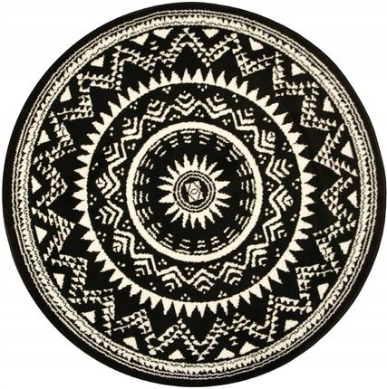 Akcila Śr. 160 Cm Okrągły Dywanluna Czarny Kremowy Etno Aztecki Boho