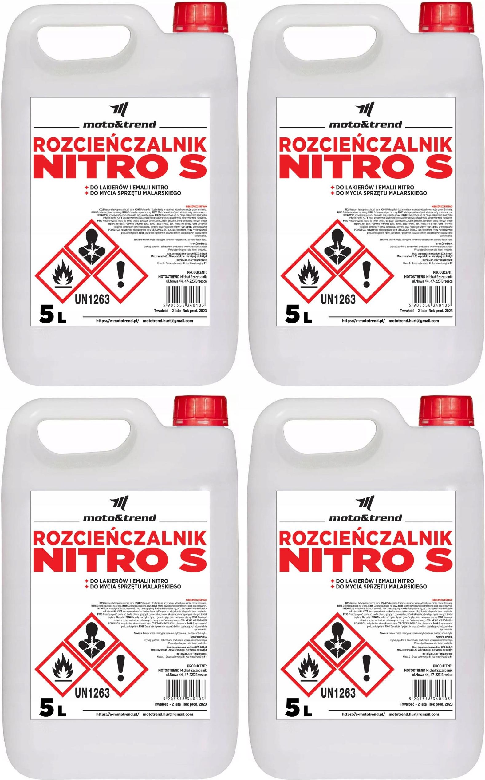 Rozpuszczalnik Rozcieńczalnik Nitro S 4X5L - Opinie i ceny na Ceneo.pl