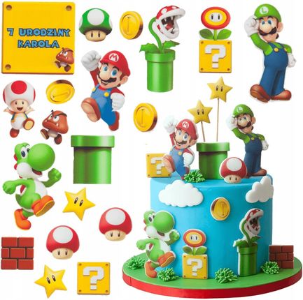 Słodka Fanaberia Wydruk Tort Super Mario Bros 18 El + Gratis Tabliczka Napis Opłatek