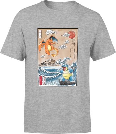 Pokemon charizard blastoise Męska koszulka (XL, Szary)