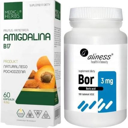Zestaw Bor 3 mg (kwas borowy) x 100 tabletek vege + Amigdalina B17, Aliness/Medica Herbs